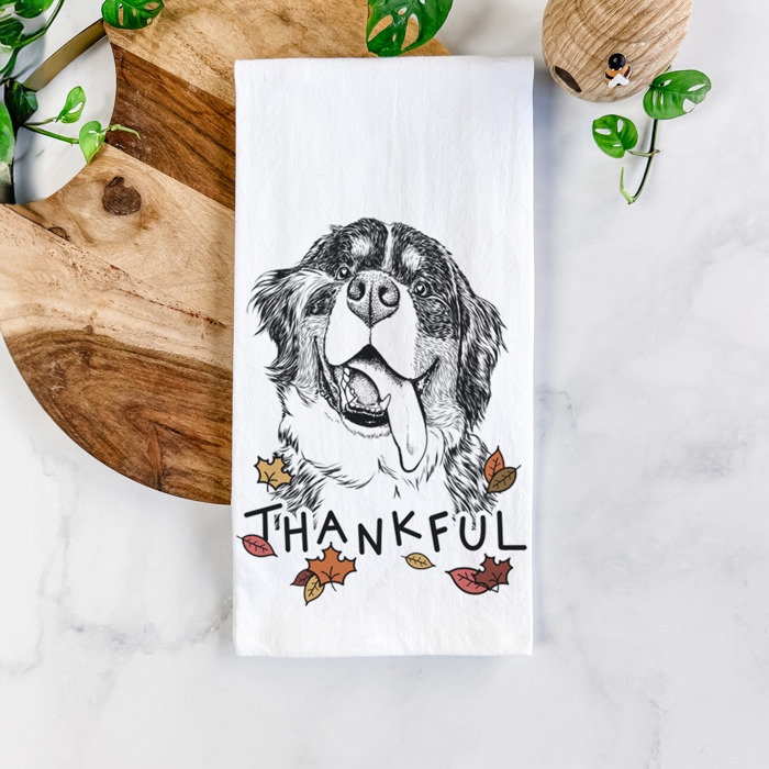 Thankful  Autumn Detailed Hand-Drawn Dog  Breed Tea Towel - 25+ Breeds