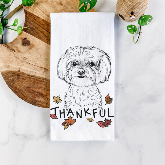 Thankful  Autumn Detailed Hand-Drawn Dog  Breed Tea Towel - 25+ Breeds