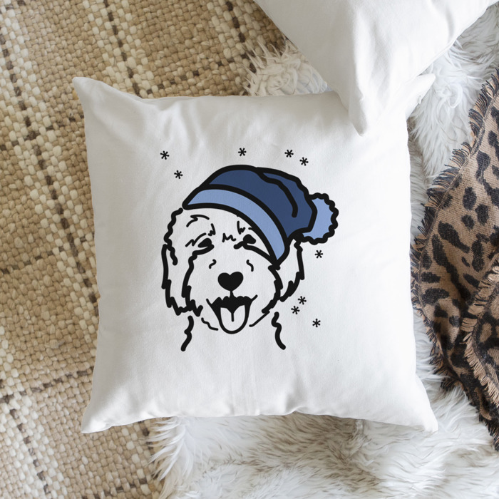 Beanie Winter Dog Breed Throw Pillow Cover -50+ Breeds