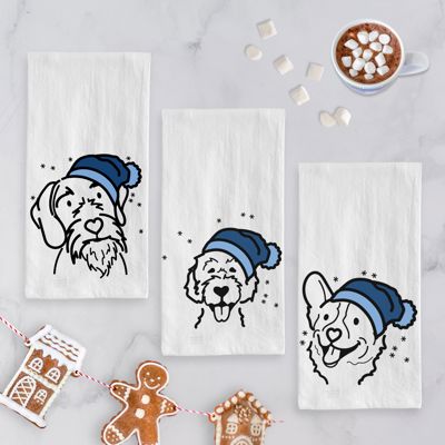 Winter Beanie Dog  Breed Tea Towel - 50+ Breeds
