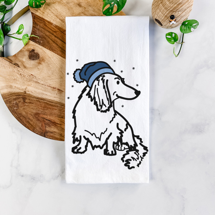 Winter Beanie Dog  Breed Tea Towel - 50+ Breeds