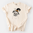 Medium Ivory - Pug Halloween Witch Dog Comfort Colors T-shirts - 25+ Dog Breeds