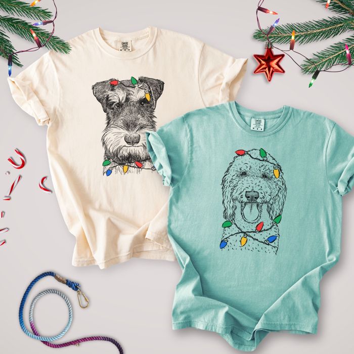 Christmas Lights Dog Breed Comfort Colors T-shirts - 40+ Dog Breeds