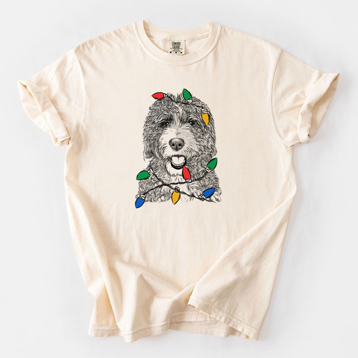Christmas Lights Dog Breed Comfort Colors T-shirts - 40+ Dog Breeds