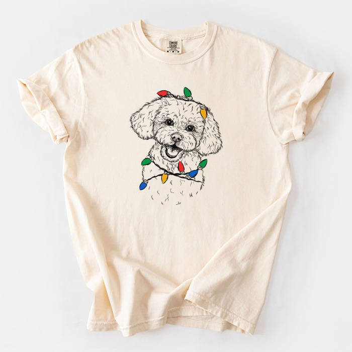 Christmas Lights Dog Breed Comfort Colors T-shirts - 40+ Dog Breeds