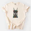 XXL Ivory - Doberman Pinscher Cropped Christmas Lights Dog Breed Comfort Colors T-shirts - 40+ Dog Breeds