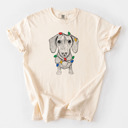 Small Ivory - Dachshund Christmas Lights Dog Breed Comfort Colors T-shirts - 40+ Dog Breeds