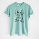 Medium Chalky Mint - French Bulldog 2 Christmas Lights Dog Breed Comfort Colors T-shirts - 40+ Dog Breeds