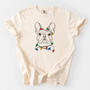 Large Ivory - French Bulldog 2 Christmas Lights Dog Breed Comfort Colors T-shirts - 40+ Dog Breeds