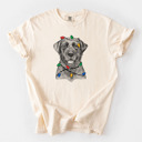 Large Ivory - Black Lab Christmas Lights Dog Breed Comfort Colors T-shirts - 40+ Dog Breeds