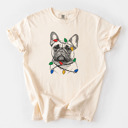Large Ivory - French Bulldog 1 Christmas Lights Dog Breed Comfort Colors T-shirts - 40+ Dog Breeds