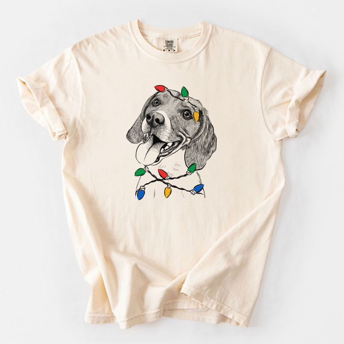 Christmas Lights Dog Breed Comfort Colors T-shirts - 40+ Dog Breeds