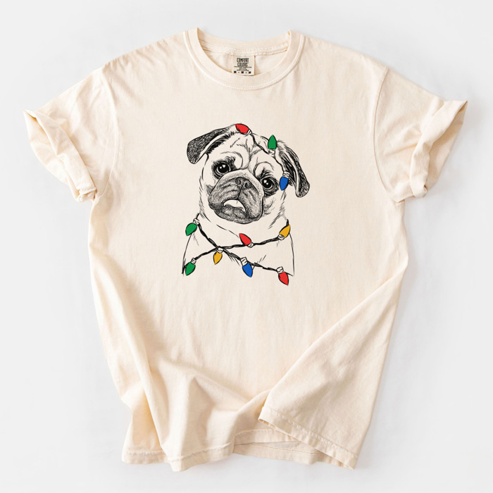 Christmas Lights Dog Breed Comfort Colors T-shirts - 40+ Dog Breeds