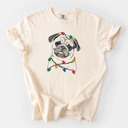 Small Ivory - Pug Christmas Lights Dog Breed Comfort Colors T-shirts - 40+ Dog Breeds
