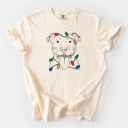 Small Ivory - Pitbull Christmas Lights Dog Breed Comfort Colors T-shirts - 40+ Dog Breeds