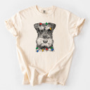 Large Ivory - Mini Schnauzer Christmas Lights Dog Breed Comfort Colors T-shirts - 40+ Dog Breeds