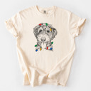 Medium Ivory - Aussiedoodle Christmas Lights Dog Breed Comfort Colors T-shirts - 40+ Dog Breeds