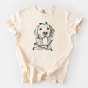 Large Ivory - Golden Retriever Christmas Lights Dog Breed Comfort Colors T-shirts - 40+ Dog Breeds