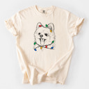 Medium Ivory - Pomeranian Christmas Lights Dog Breed Comfort Colors T-shirts - 40+ Dog Breeds