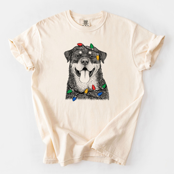Christmas Lights Dog Breed Comfort Colors T-shirts - 40+ Dog Breeds