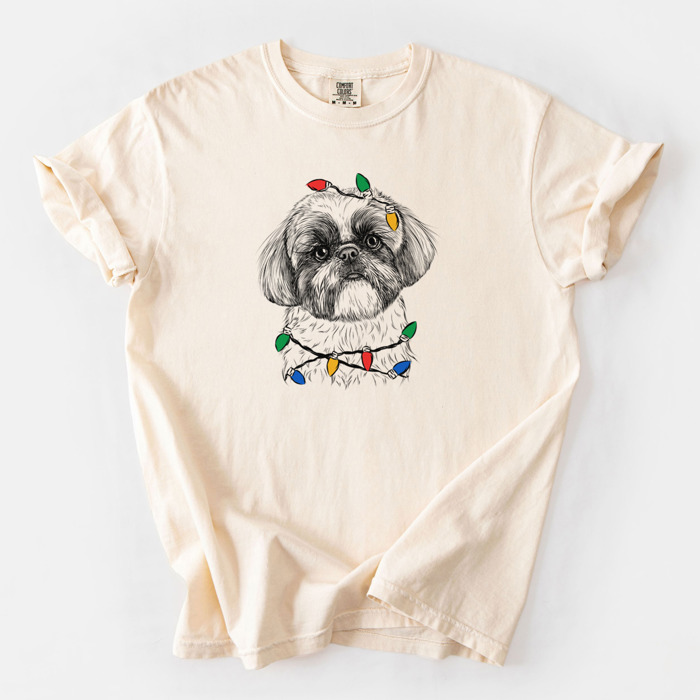 Christmas Lights Dog Breed Comfort Colors T-shirts - 40+ Dog Breeds