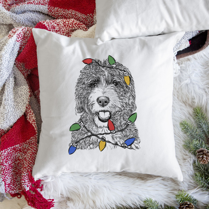 Christmas Lights Dog Breed Throw Pillow Cover - 40+ Dog Breeds