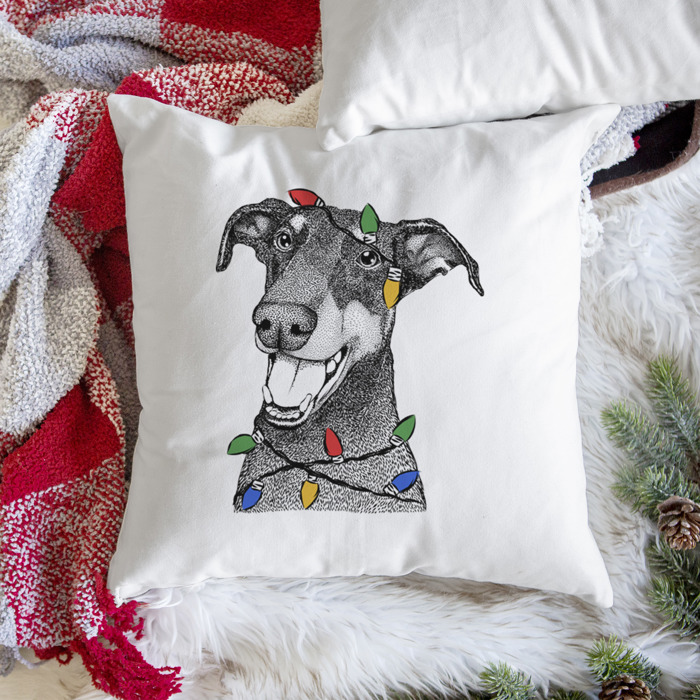 Christmas Lights Dog Breed Throw Pillow Cover - 40+ Dog Breeds