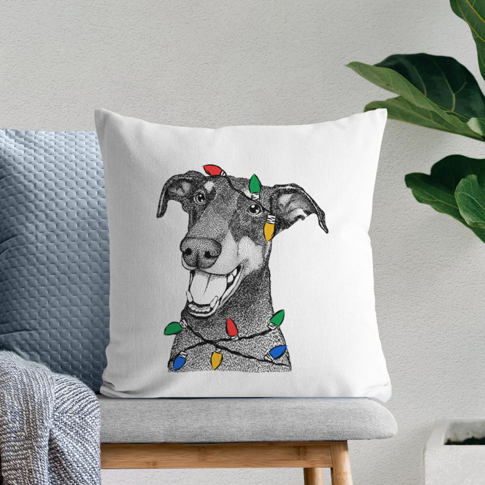 Christmas Lights Dog Breed Throw Pillow Cover - 40+ Dog Breeds