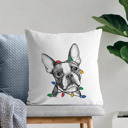 Boston Terrier Christmas Lights Dog Breed Throw Pillow Cover - 40+ Dog Breeds