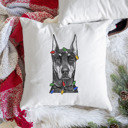 Doberman Pinscher Cropped Christmas Lights Dog Breed Throw Pillow Cover - 40+ Dog Breeds