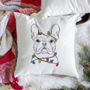 French Bulldog 2 Christmas Lights Dog Breed Throw Pillow Cover - 40+ Dog Breeds