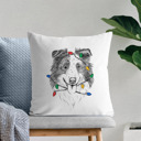 Border Collie Christmas Lights Dog Breed Throw Pillow Cover - 40+ Dog Breeds