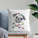Pug Christmas Lights Dog Breed Throw Pillow Cover - 40+ Dog Breeds
