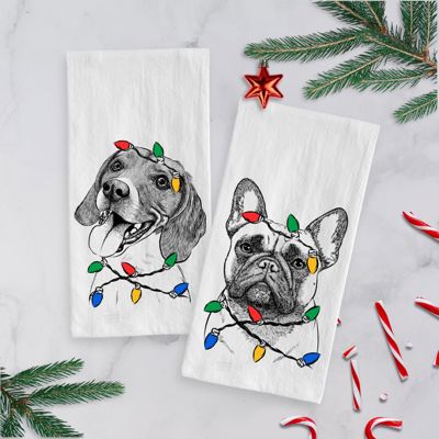 Dog Christmas Lights Tea Towel - 25+ Breeds