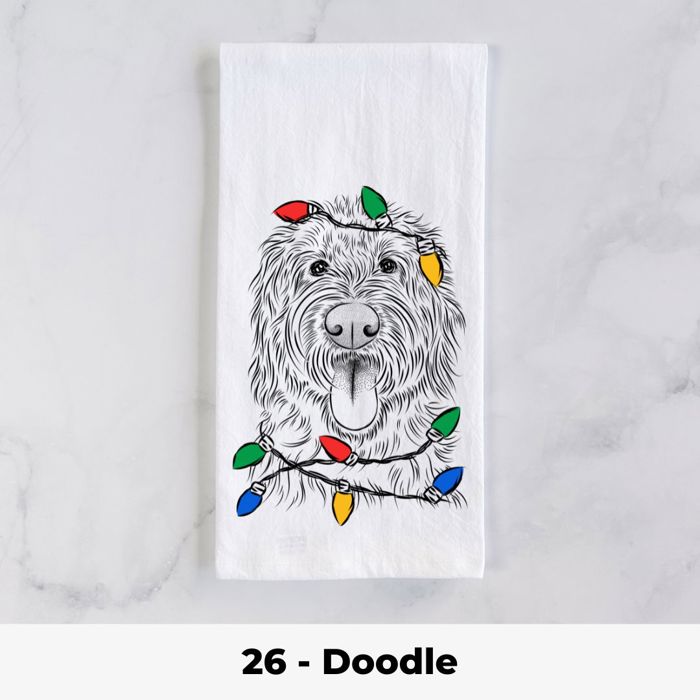 Dog Christmas Lights Tea Towel - 25+ Breeds