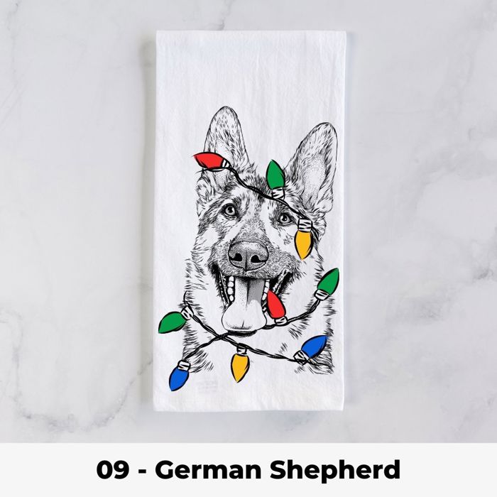 Dog Christmas Lights Tea Towel - 25+ Breeds