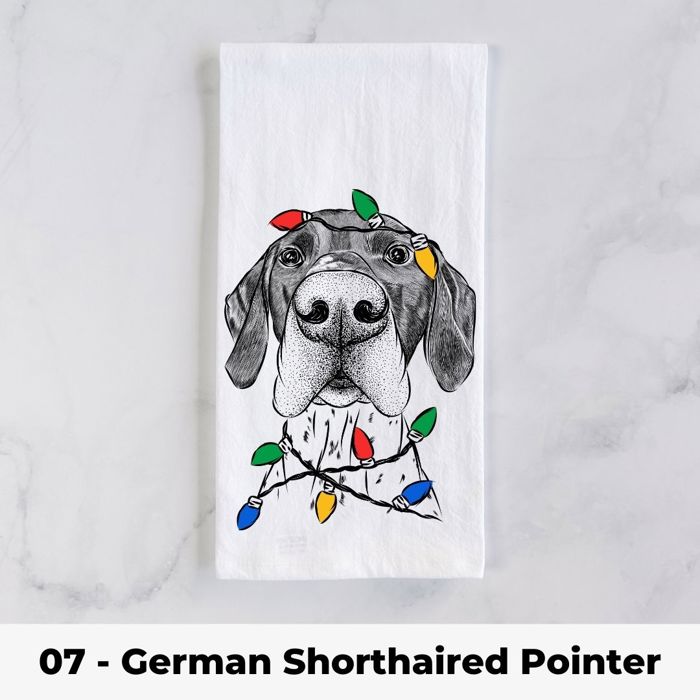 Dog Christmas Lights Tea Towel - 25+ Breeds
