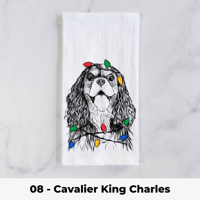 Dog Christmas Lights Tea Towel - 25+ Breeds