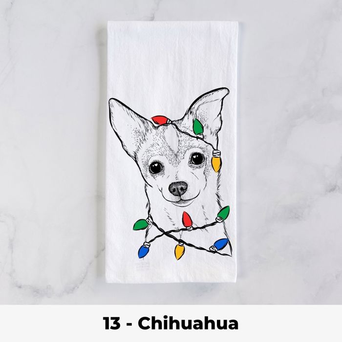 Dog Christmas Lights Tea Towel - 25+ Breeds