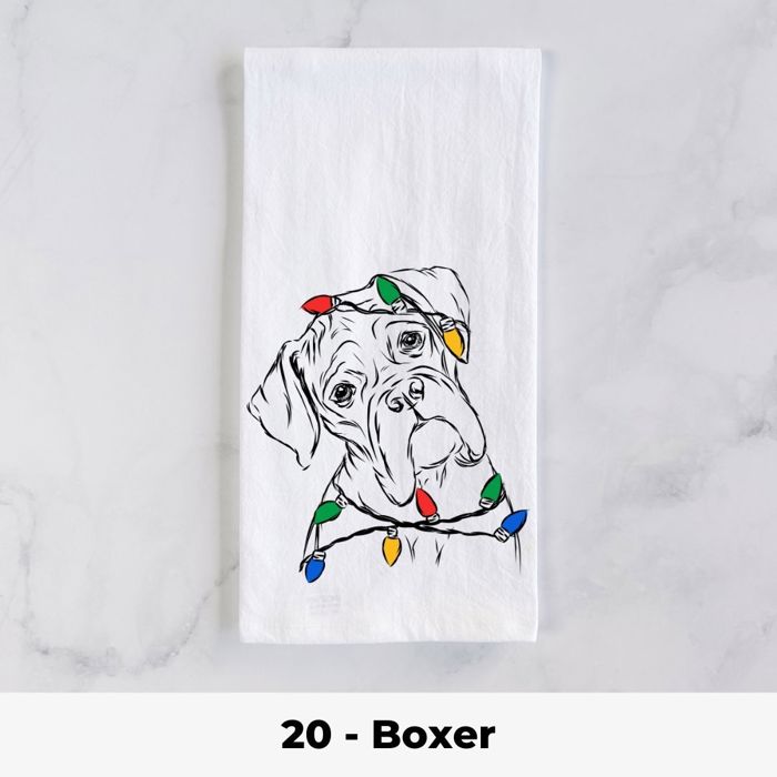 Dog Christmas Lights Tea Towel - 25+ Breeds