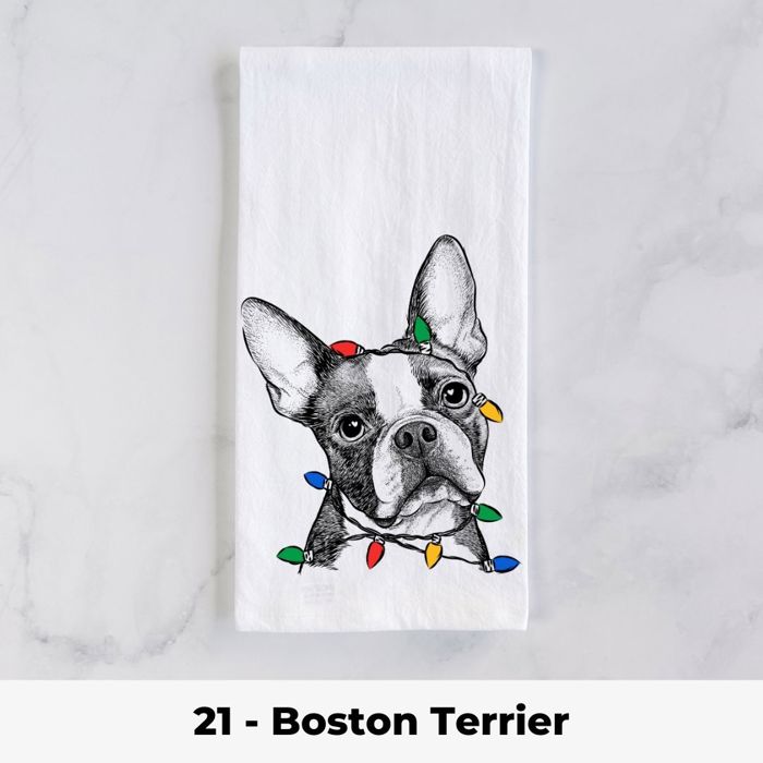 Dog Christmas Lights Tea Towel - 25+ Breeds