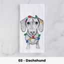 03 - Dachshund Dog Christmas Lights Tea Towel - 25+ Breeds