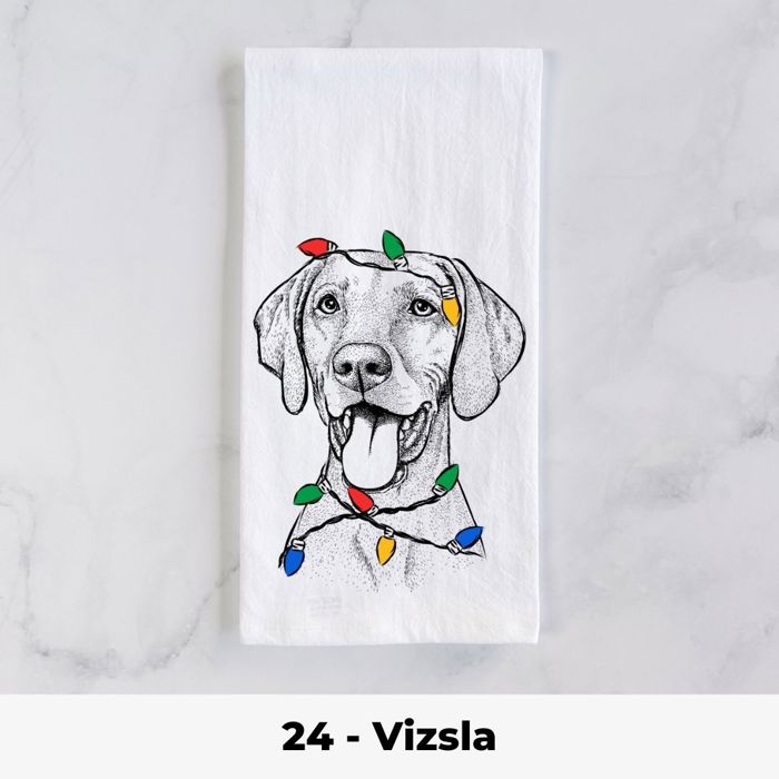 Dog Christmas Lights Tea Towel - 25+ Breeds