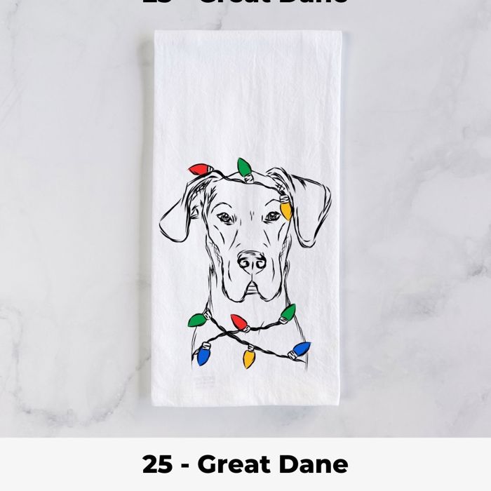 Dog Christmas Lights Tea Towel - 25+ Breeds