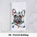 06 - French Bulldog Dog Christmas Lights Tea Towel - 25+ Breeds
