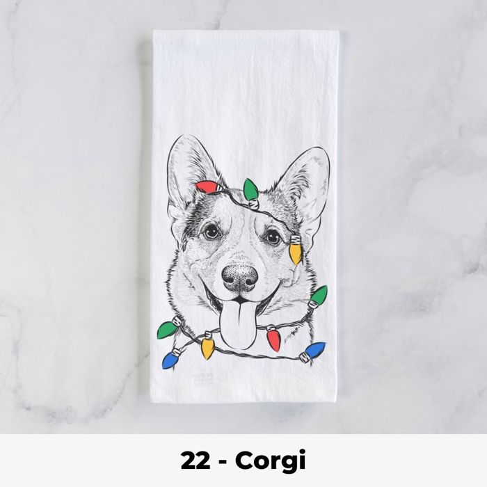 Dog Christmas Lights Tea Towel - 25+ Breeds