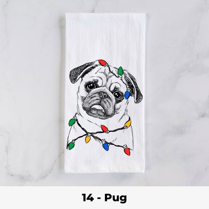 Dog Christmas Lights Tea Towel - 25+ Breeds