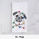 14 - Pug Dog Christmas Lights Tea Towel - 25+ Breeds