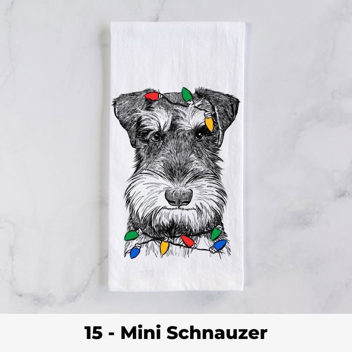 Dog Christmas Lights Tea Towel - 25+ Breeds