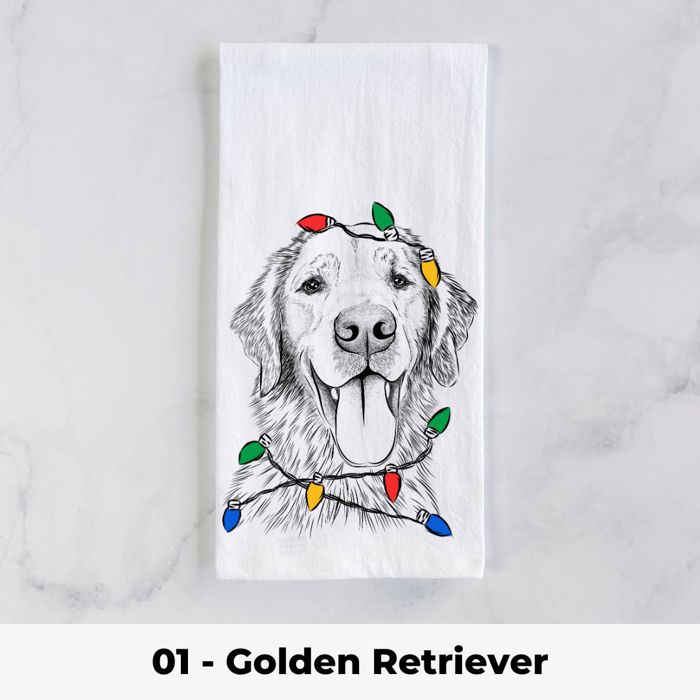 Dog Christmas Lights Tea Towel - 25+ Breeds